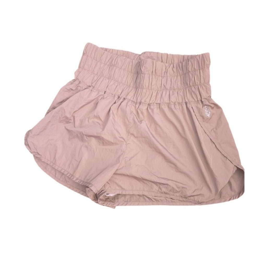 FP Movement The Way Home Shorts Tan Beige High Rise Smocked Running Womens Large